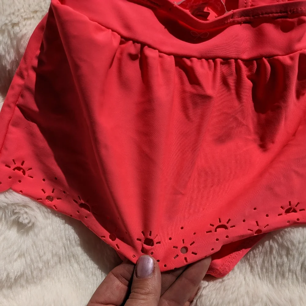 LILI GAUFRETTE Pink Bow Sunshine Ruffle Trim One-piece Swimsuit Infant 6m EUC